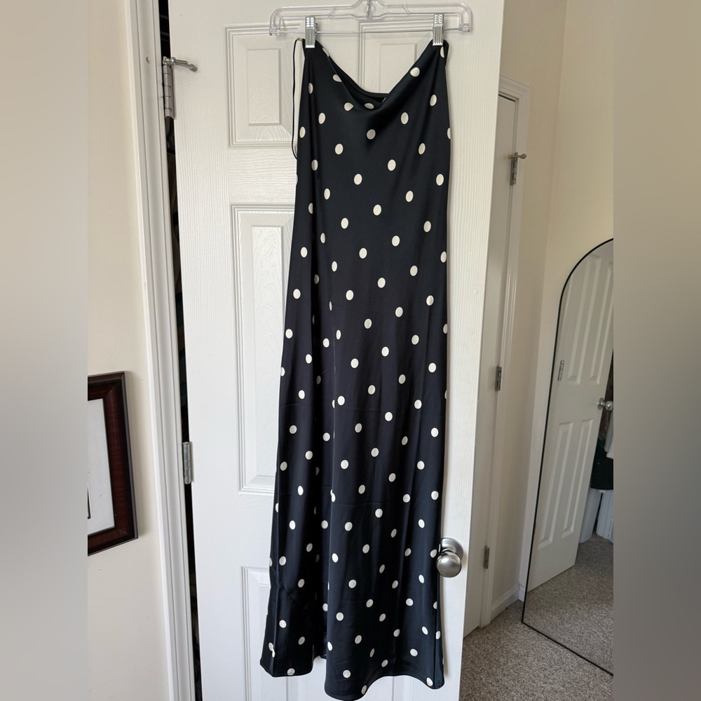 Black Polka Dot Satin Slip Dress - Picture 3 of 3